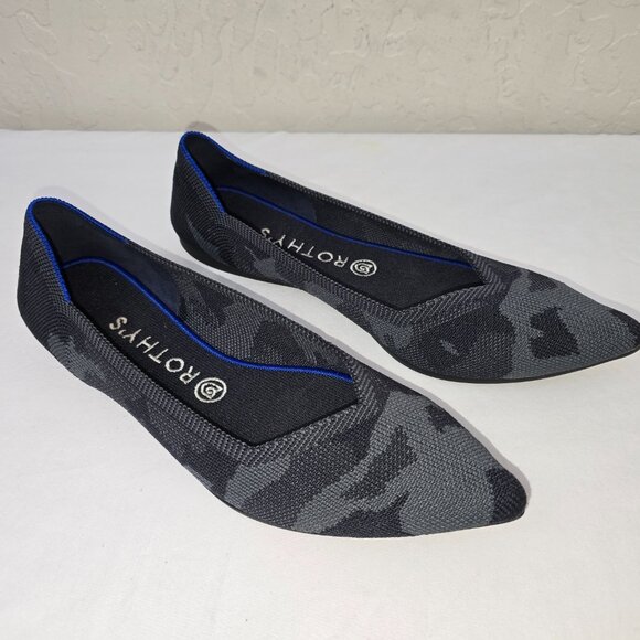 Rothy’s THE POINT Gray And Black Camo Knit Pointed Toe Flats Women's Size 10 W - Picture 9 of 9